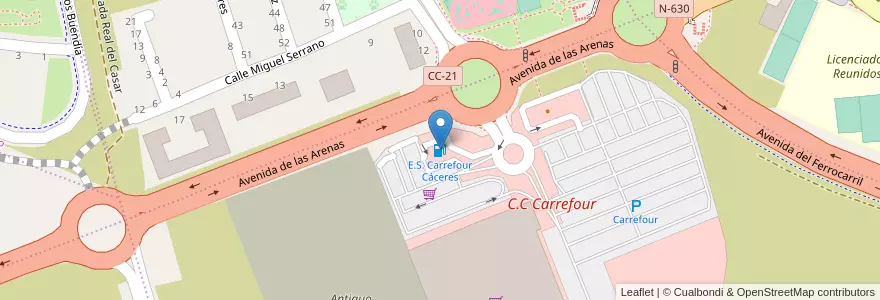Mapa de ubicacion de E.S. Carrefour Cáceres en 스페인, Extremadura, Cáceres, Cáceres, Cáceres.