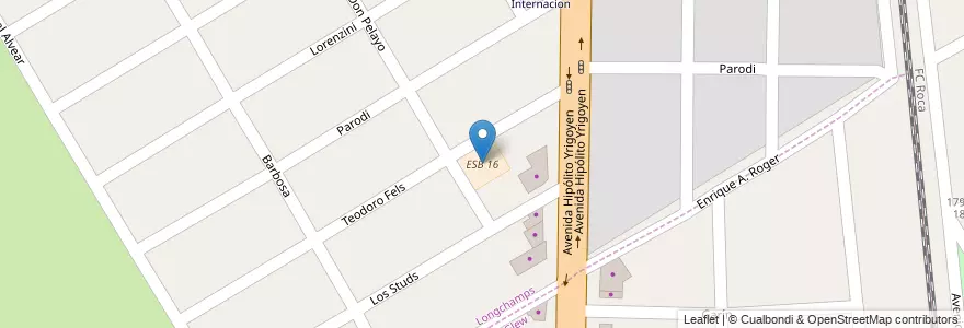 Mapa de ubicacion de ESB 16 en Arjantin, Buenos Aires, Partido De Almirante Brown, Longchamps.