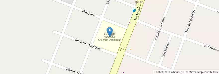 Mapa de ubicacion de Esc. 4-035 "Julia Silva de Cejas" (Polimodal) en الأرجنتين, تشيلي, Mendoza, Departamento Tunuyán, Distrito Vista Flores.