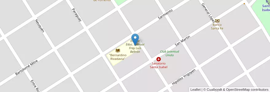Mapa de ubicacion de Esc. de Educ. Manual Fray Luis Beltrán en 阿根廷, Santa Fe, Departamento General López, Municipio De Santa Isabel.