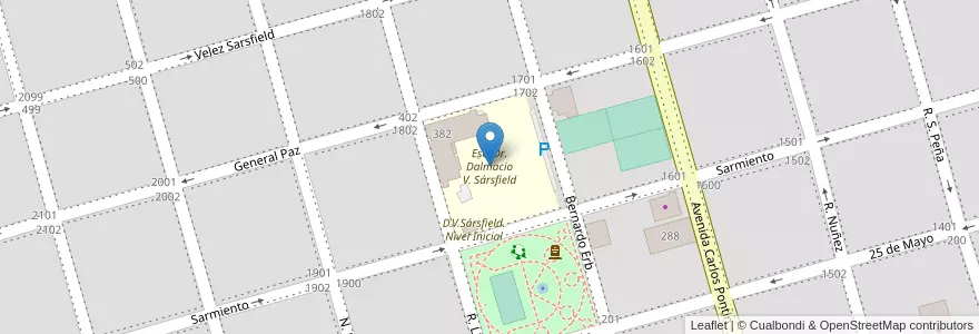 Mapa de ubicacion de Esc. Dr. Dalmacio V. Sársfield en 아르헨티나, Córdoba, Departamento San Justo, Municipio Arroyito, Pedanía Arroyito, Arroyito.