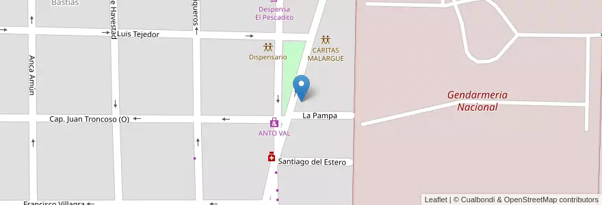 Mapa de ubicacion de Esc. Gendarmes Argentinos en 阿根廷, 智利, Mendoza, Departamento Malargüe, Distrito Ciudad De Malargüe.