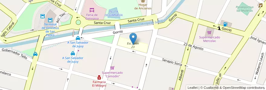 Mapa de ubicacion de Esc. Juan 23 en 阿根廷, Jujuy, Departamento San Pedro, Municipio De San Pedro De Jujuy.