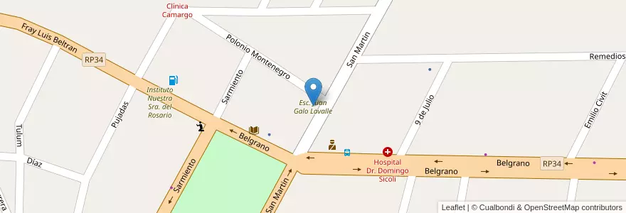 Mapa de ubicacion de Esc. Juan Galo Lavalle en アルゼンチン, チリ, メンドーサ州, Distrito Villa Tulumaya, Departamento Lavalle.