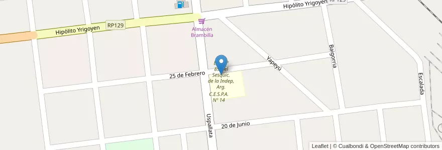 Mapa de ubicacion de Esc. Nº 89 Del Sesquic. de la Indep, Arg. en 아르헨티나, Corrientes, Departamento Monte Caseros, Municipio De Monte Caseros.