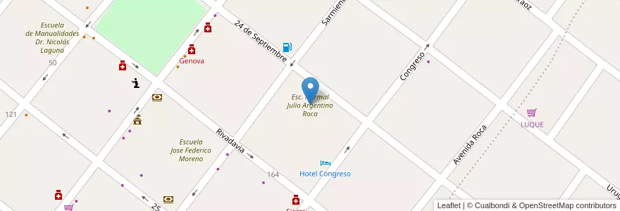 Mapa de ubicacion de Esc. Normal Julio Argentino Roca en 阿根廷, Tucumán, Departamento Monteros, Municipio De Monteros, Monteros.