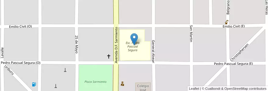 Mapa de ubicacion de Esc. Pedro Pascual Segura en アルゼンチン, メンドーサ州, General Alvear, Distrito Bowen.