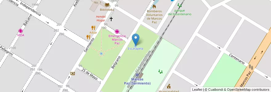 Mapa de ubicacion de Escarapela en Argentina, Buenos Aires, Partido De Marcos Paz, Marcos Paz.