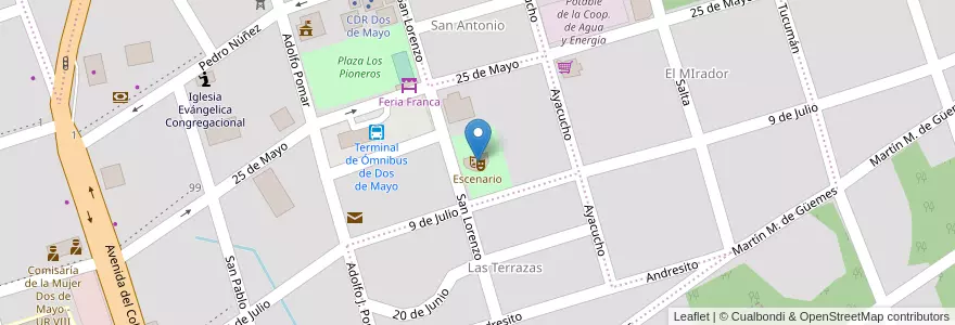 Mapa de ubicacion de Escenario en آرژانتین, Misiones, Departamento Cainguás, Municipio De Dos De Mayo, Dos De Mayo.
