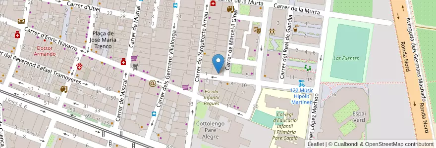 Mapa de ubicacion de Escola de música Hipòlit Martínez - CIM Benimaclet en إسبانيا, منطقة بلنسية, فالنسيا, Comarca De València, فالنسيا.