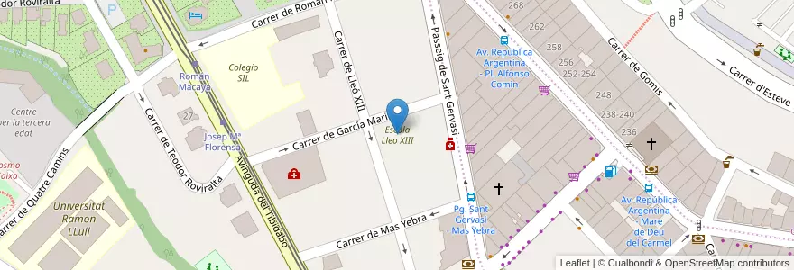 Mapa de ubicacion de Escola Lleo XIII en 스페인, Catalunya, Barcelona, Barcelonès, 바르셀로나.