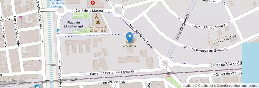 Mapa de ubicacion de Escola Marinada en İspanya, Catalunya, Tarragona, Baix Camp, Cambrils.