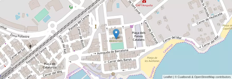 Mapa de ubicacion de Escola Mediterrani en Espanha, Catalunha, Tarragona, Baix Ebre, L'Ampolla.