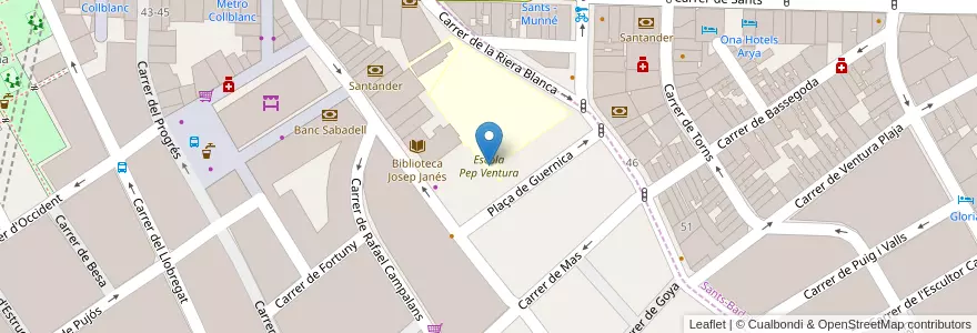 Mapa de ubicacion de Escola Pep Ventura en Espagne, Catalogne, Barcelone, Barcelonais, Barcelone, L'Hospitalet De Llobregat.