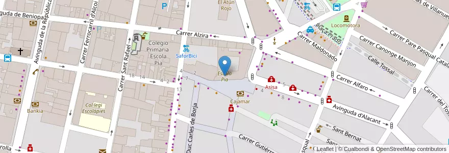 Mapa de ubicacion de Escola Pia en スペイン, バレンシア州, València / Valencia, Safor, Gandia.