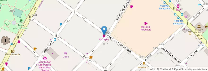 Mapa de ubicacion de Escorpio, Recoleta en الأرجنتين, Ciudad Autónoma De Buenos Aires, Comuna 2, Buenos Aires.