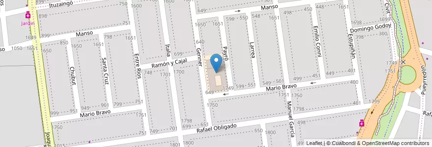 Mapa de ubicacion de Escuela 1-072 Doctor Roque Saenz Pena en 阿根廷, 智利, Mendoza, Godoy Cruz, Departamento Godoy Cruz, Distrito Gobernador Benegas.