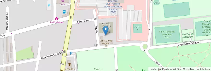 Mapa de ubicacion de Escuela 1-078 Santiago del Estero en アルゼンチン, チリ, メンドーサ州, Godoy Cruz, Departamento Godoy Cruz, Distrito Ciudad De Godoy Cruz.