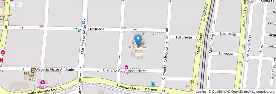 Mapa de ubicacion de Escuela 1-110 Manuel Lainez en 아르헨티나, 칠레, Mendoza, Departamento Capital, Ciudad De Mendoza, Sección 5ª Residencial Sur.