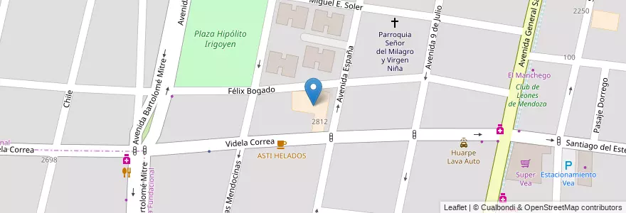 Mapa de ubicacion de Escuela 1-144 Hipólito Yrigoyen en アルゼンチン, チリ, メンドーサ州, Departamento Capital, Ciudad De Mendoza.