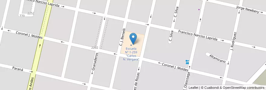 Mapa de ubicacion de Escuela 1-259 "Dr. Carlos N. Vergara" en Аргентина, Чили, Мендоса, Departamento Capital, Ciudad De Mendoza.