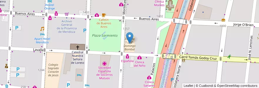 Mapa de ubicacion de Escuela 1-272 - Domingo Bombal en Argentinië, Chili, Mendoza, Departamento Capital, Ciudad De Mendoza, Sección 3ª Parque O'Higgins.