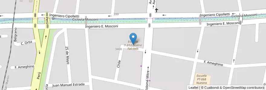 Mapa de ubicacion de Escuela 1-313 Beatriz Falcitelli en Argentina, Chile, Mendoza.