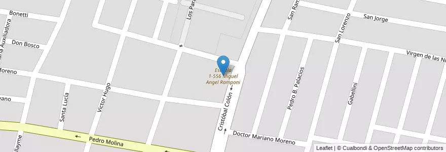 Mapa de ubicacion de Escuela 1-556 Miguel Angel Ramponi en Arjantin, Şili, Mendoza, Departamento Guaymallén, Distrito Belgrano.