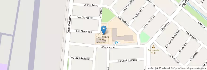 Mapa de ubicacion de Escuela 1-573 Basilia Velazco de Robert en Argentina, Cile, Mendoza, Departamento Las Heras, Distrito El Challao.