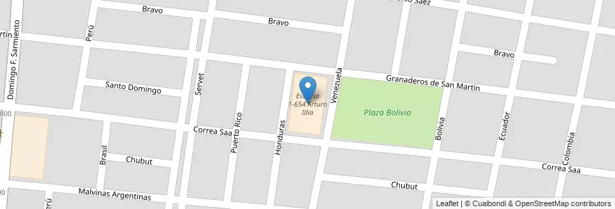 Mapa de ubicacion de Escuela 1-654 Arturo Illia en 阿根廷, 智利, Mendoza, Departamento Guaymallén, Distrito Belgrano.