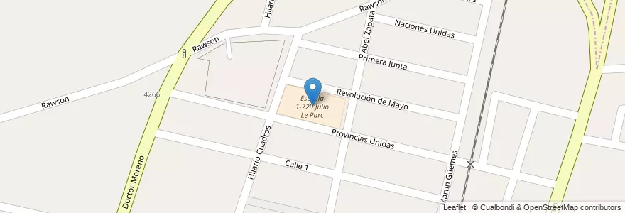Mapa de ubicacion de Escuela 1-729 Julio Le Parc en アルゼンチン, チリ, メンドーサ州, Departamento Las Heras, Distrito El Resguardo.