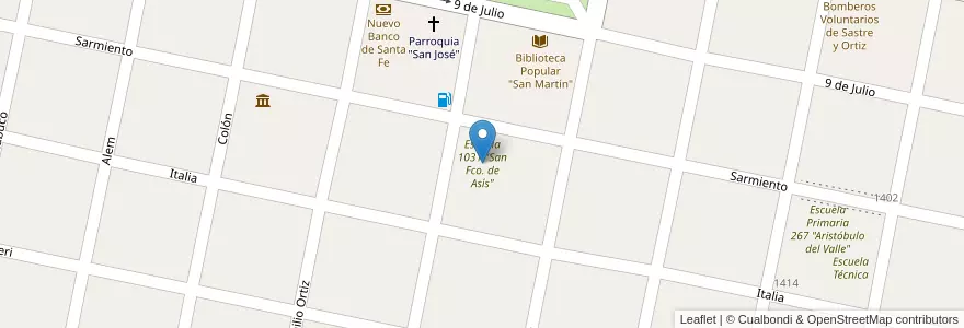 Mapa de ubicacion de Escuela 1031 "San Fco. de Asís" en Argentinien, Santa Fe, Departamento San Martín, Municipio De Sastre.