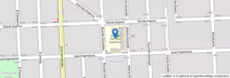 Mapa de ubicacion de Escuela 1061 José Ingenieros en Argentina, Santa Fe, Departamento Rosario, Municipio De Funes, Funes.