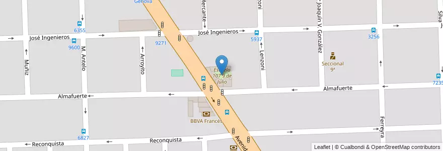 Mapa de ubicacion de Escuela 107 9 de Julio en آرژانتین, سانتافه, Departamento Rosario, Municipio De Rosario, تسبیح.