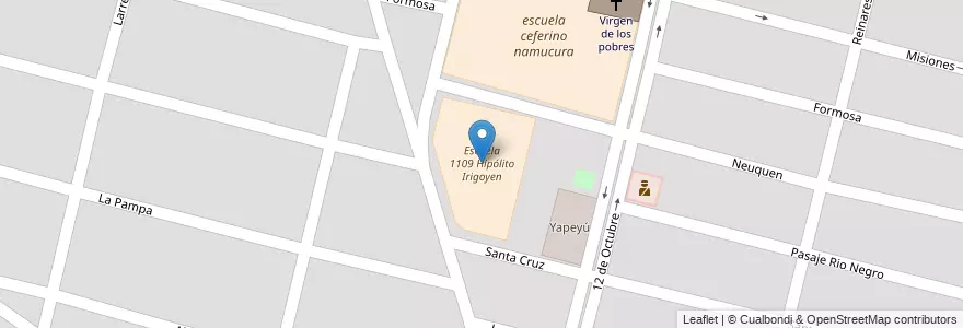 Mapa de ubicacion de Escuela 1109 Hipólito Irigoyen en آرژانتین, سانتافه, Departamento La Capital, Santa Fe Capital, سانتافه.