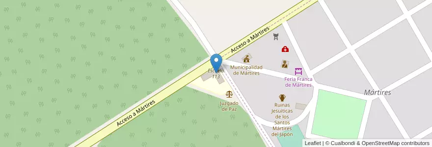Mapa de ubicacion de Escuela 113 en アルゼンチン, ミシオネス州, Departamento Candelaria, Municipio De Mártires.