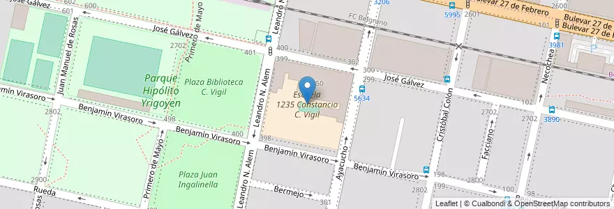 Mapa de ubicacion de Escuela 1235 Constancio C. Vigil en Аргентина, Санта-Фе, Departamento Rosario, Municipio De Rosario, Росарио.