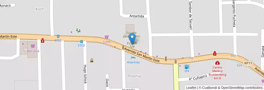 Mapa de ubicacion de Escuela 129 en アルゼンチン, ミシオネス州, Departamento Eldorado, Municipio De Eldorado, Eldorado.