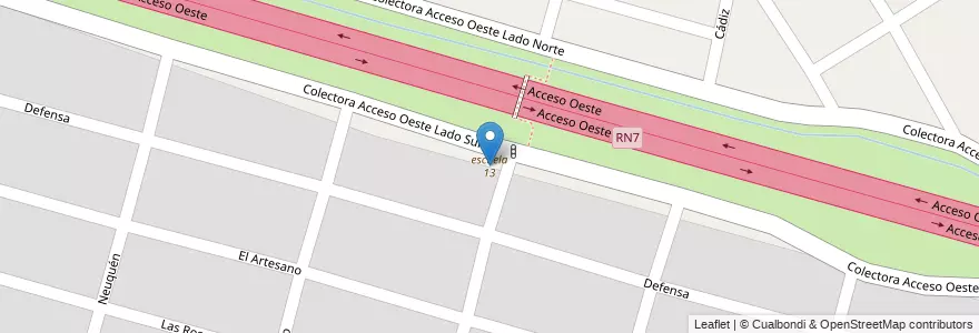 Mapa de ubicacion de escuela 13 en Arjantin, Buenos Aires, Partido De General Rodríguez.