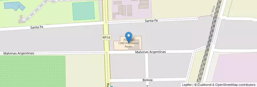 Mapa de ubicacion de Escuela 1300 Presidente Perón en 아르헨티나, Santa Fe, Departamento Rosario, Municipio De Pérez, Pérez.