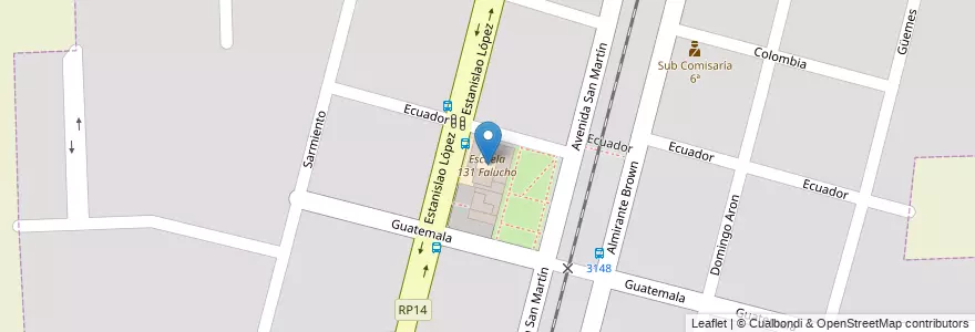 Mapa de ubicacion de Escuela 131 Falucho en アルゼンチン, サンタフェ州, Departamento Rosario, Municipio De Soldini, Soldini.