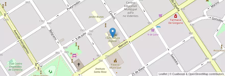Mapa de ubicacion de Escuela 1329 Cultura Inglesa en الأرجنتين, سانتا في, Departamento General López, Municipio De Venado Tuerto.