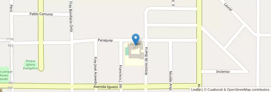 Mapa de ubicacion de Escuela 133 en Arjantin, Misiones, Departamento San Ignacio, Municipio De Jardín América.