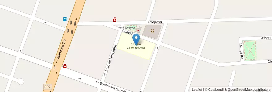 Mapa de ubicacion de Escuela 14 de febrero en Arjantin, San Juan, Şili, Rawson.
