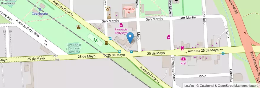 Mapa de ubicacion de Escuela 152 Estanislao del Campo en 阿根廷, Santa Fe, Departamento Rosario, Municipio De Ibarlucea, Ibarlucea.