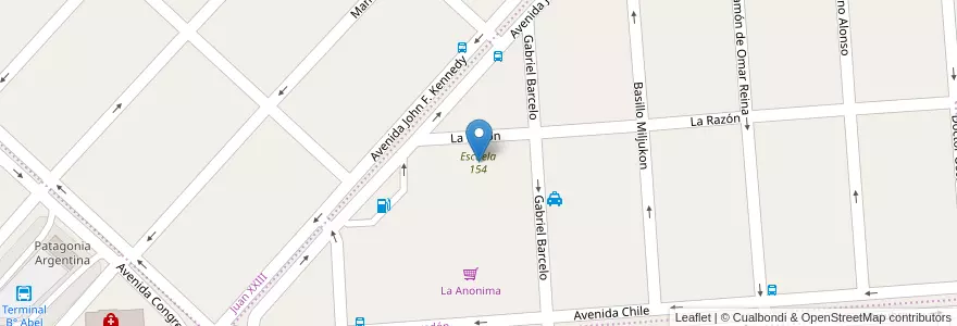 Mapa de ubicacion de Escuela 154 en 아르헨티나, 칠레, Chubut, Departamento Escalante, Comodoro Rivadavia.