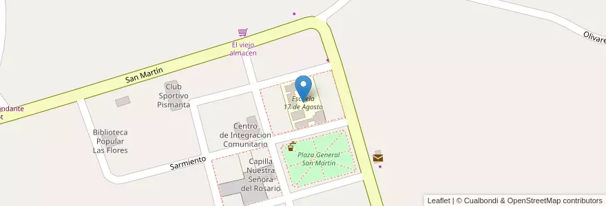 Mapa de ubicacion de Escuela 17 de Agosto en アルゼンチン, サンフアン州, チリ, Iglesia.