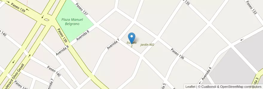 Mapa de ubicacion de Escuela 2 en アルゼンチン, ブエノスアイレス州, Partido De Villa Gesell.