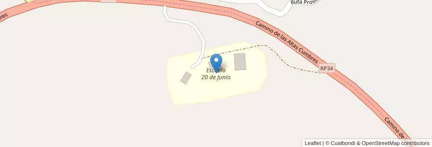 Mapa de ubicacion de Escuela 20 de Junio en アルゼンチン, コルドバ州, Departamento San Alberto, Pedanía Tránsito, Municipio De Mina Clavero.