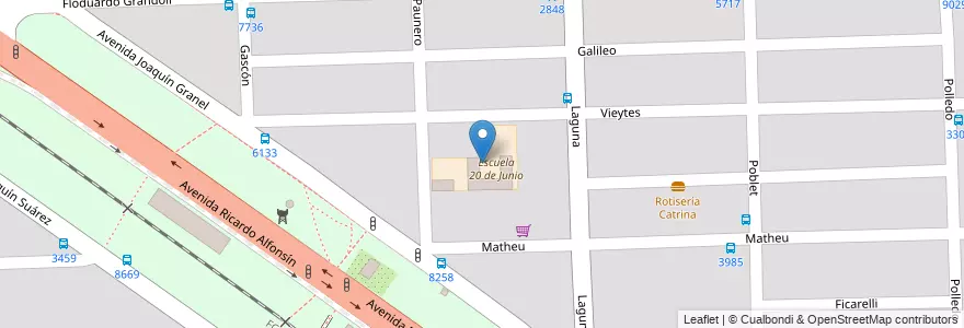 Mapa de ubicacion de Escuela 20 de Junio en Arjantin, Santa Fe, Departamento Rosario, Municipio De Rosario, Rosario.